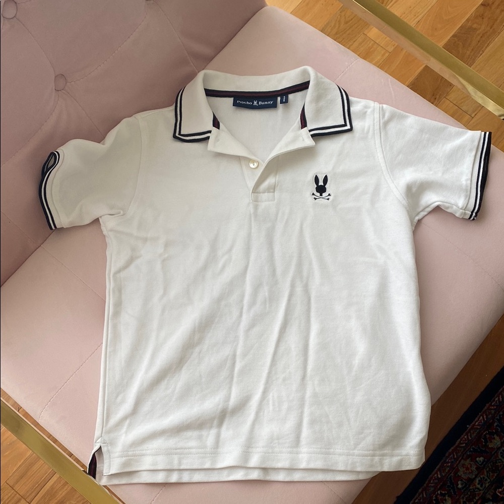 Psycho Bunny White and Black Pique Polo Shirt Classic Boys 10-12
